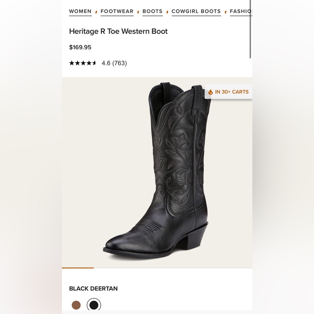 Ariat Heritage R Toe Western Boot - Black